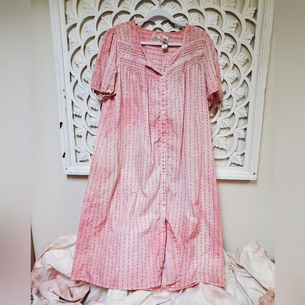 Adonna Pink Floral House Dress Tea Dyed And Rose Quartz Overdyed Large